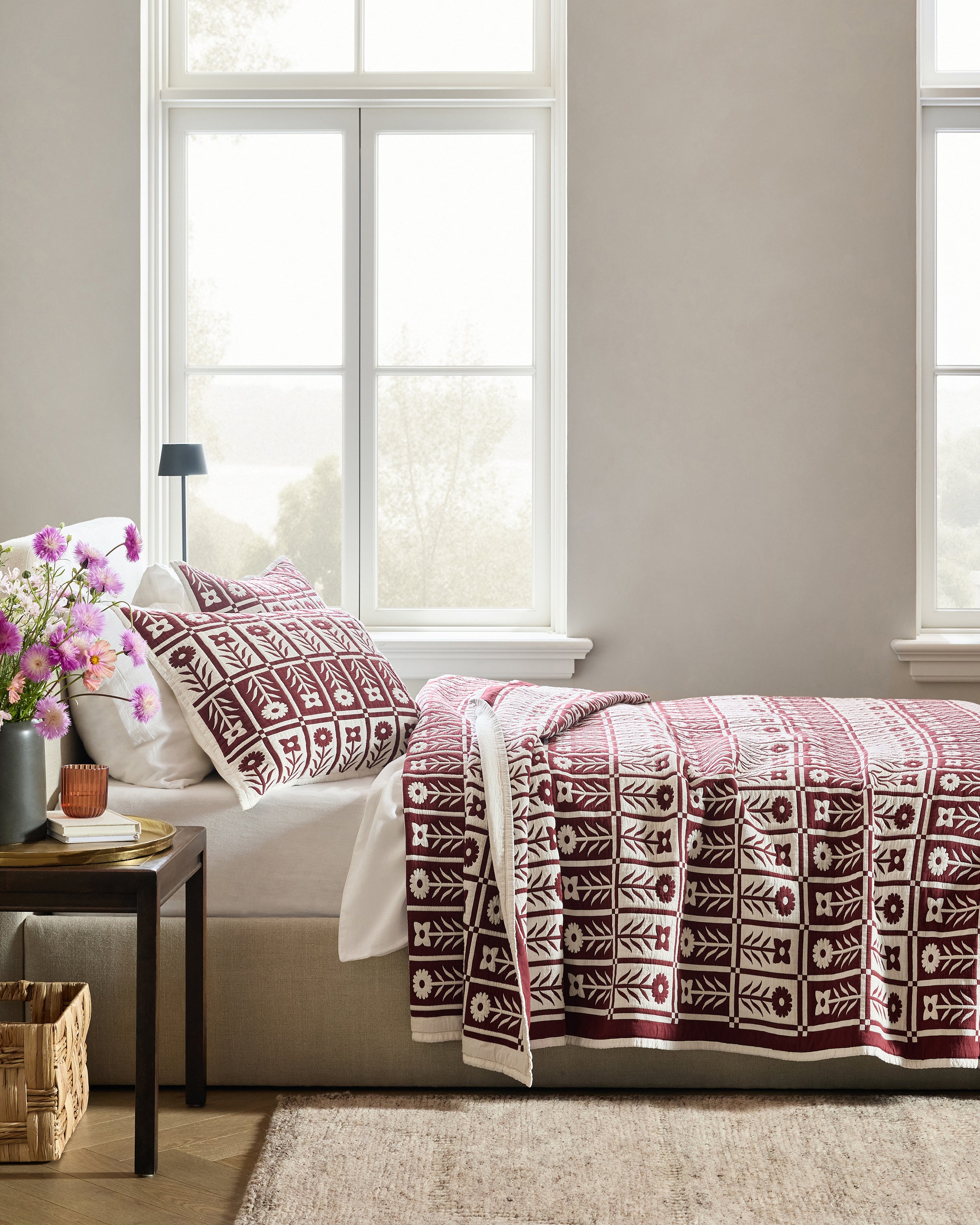 Organic Cotton Jacquard Floral Coverlet Set