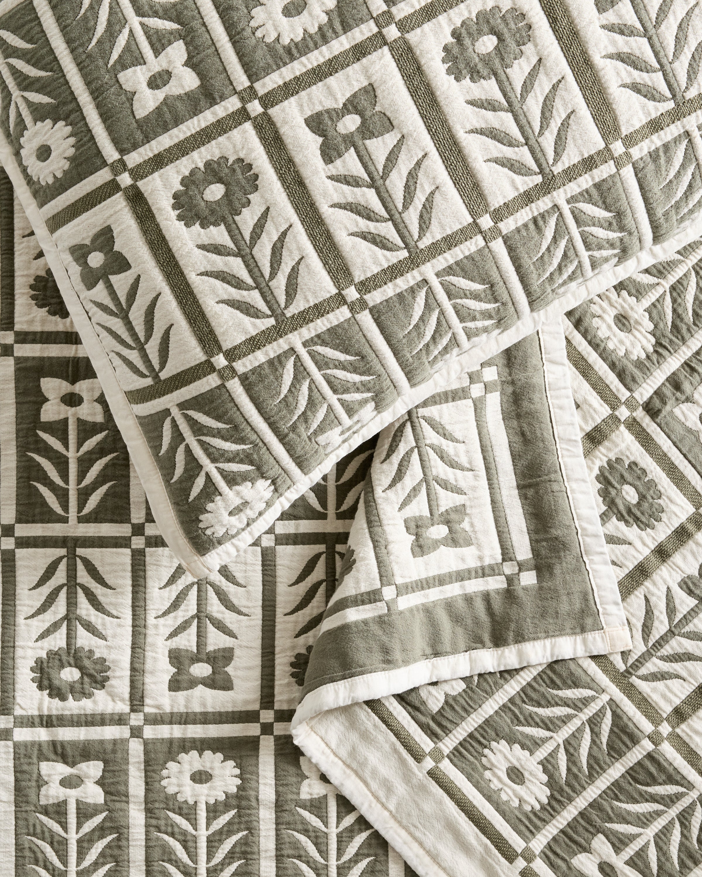 Organic Cotton Jacquard Floral Coverlet Set