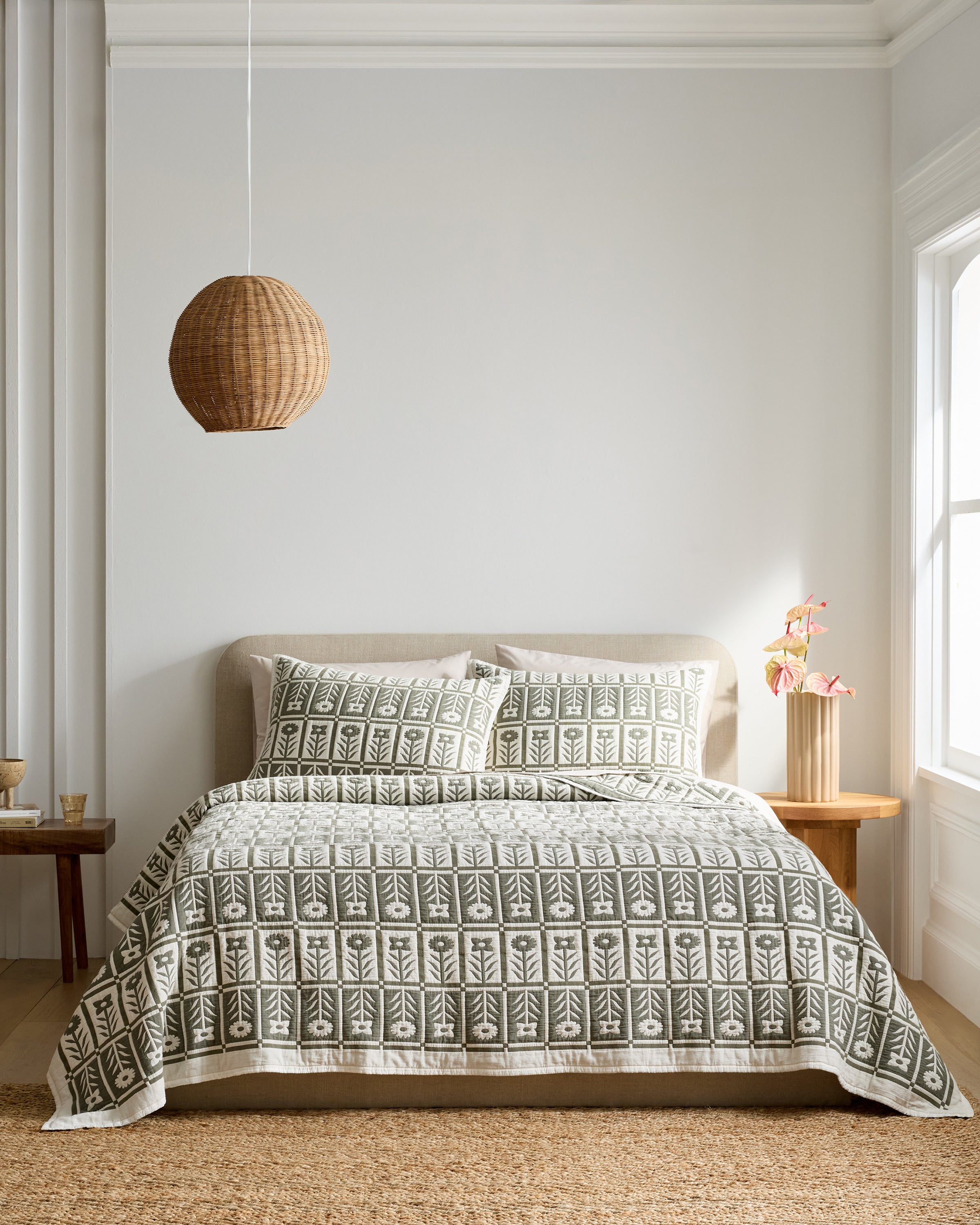 Organic Cotton Jacquard Floral Coverlet Set